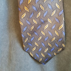 Gray, blue and yellow tie